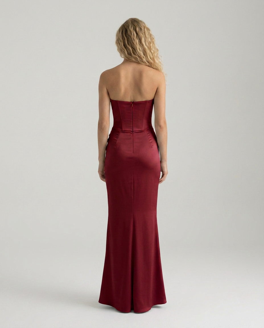 Strapless Corset Maxi Dress with Draped Skirt