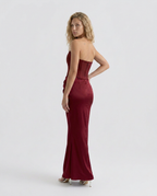 Strapless Corset Maxi Dress with Draped Skirt