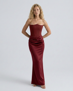 Strapless Corset Maxi Dress with Draped Skirt
