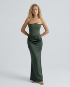 Strapless Corset Maxi Dress with Draped Skirt