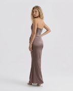 Strapless Corset Maxi Dress with Draped Skirt