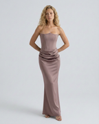 Strapless Corset Maxi Dress with Draped Skirt