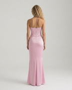 Strapless Corset Maxi Dress with Draped Skirt