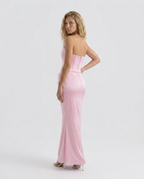Strapless Corset Maxi Dress with Draped Skirt