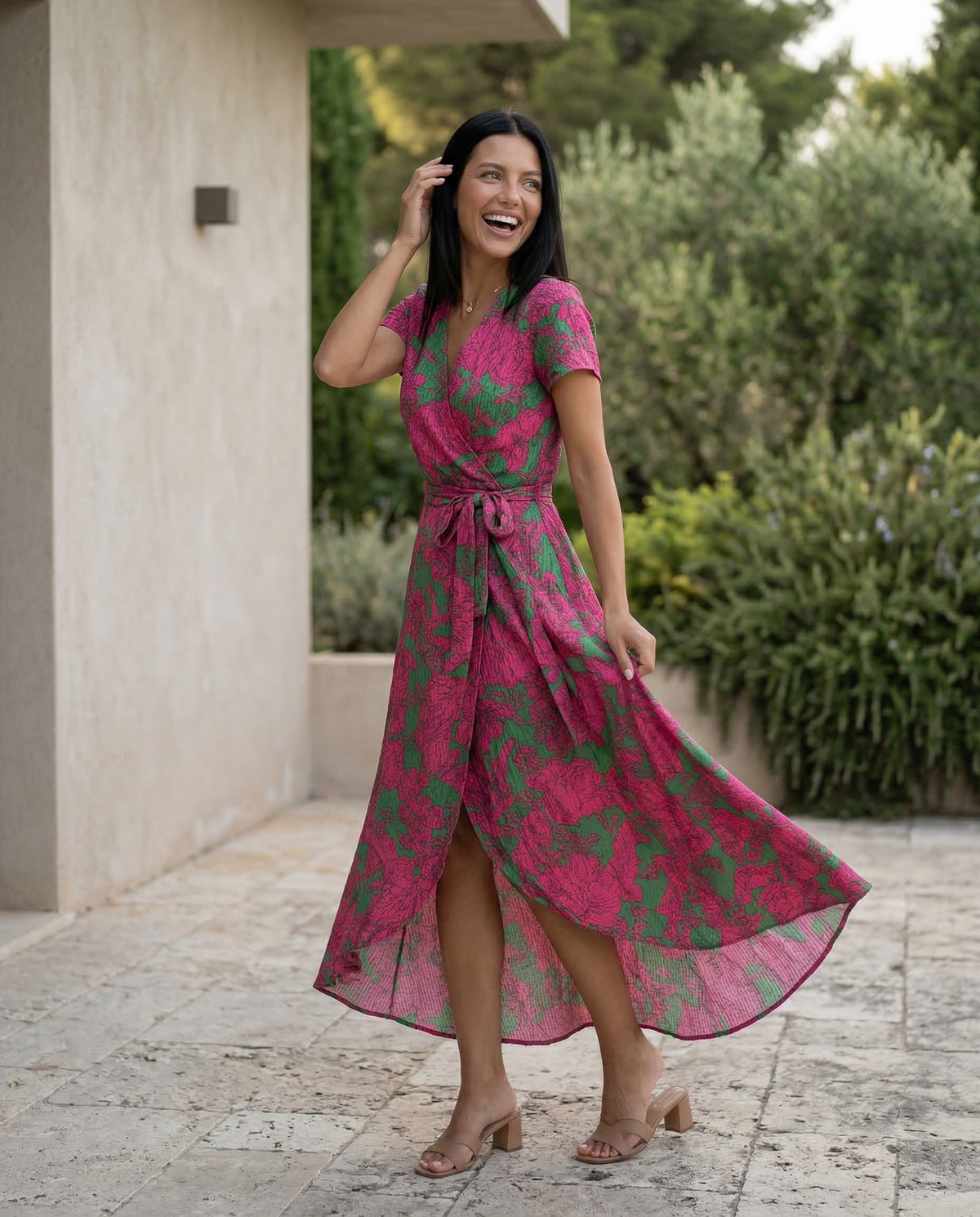 Wrap Maxi Dress with Short Sleeves