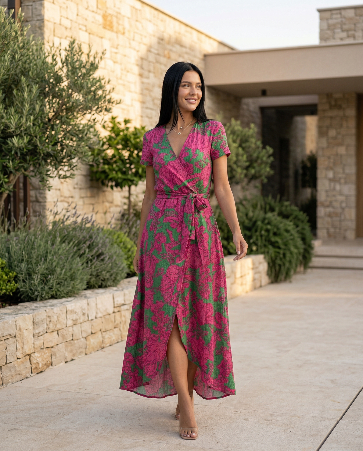 Wrap Maxi Dress with Short Sleeves
