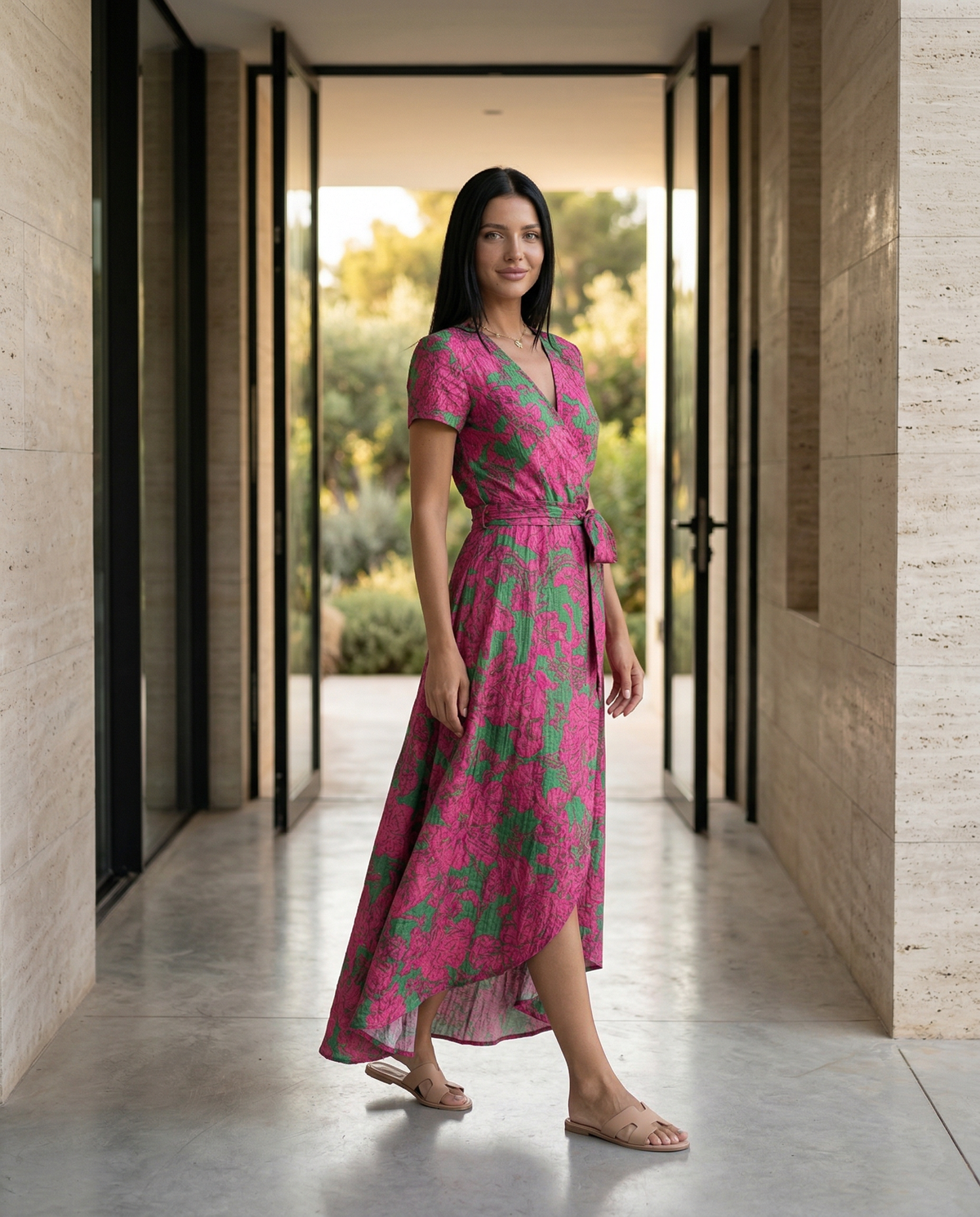 Wrap Maxi Dress with Short Sleeves