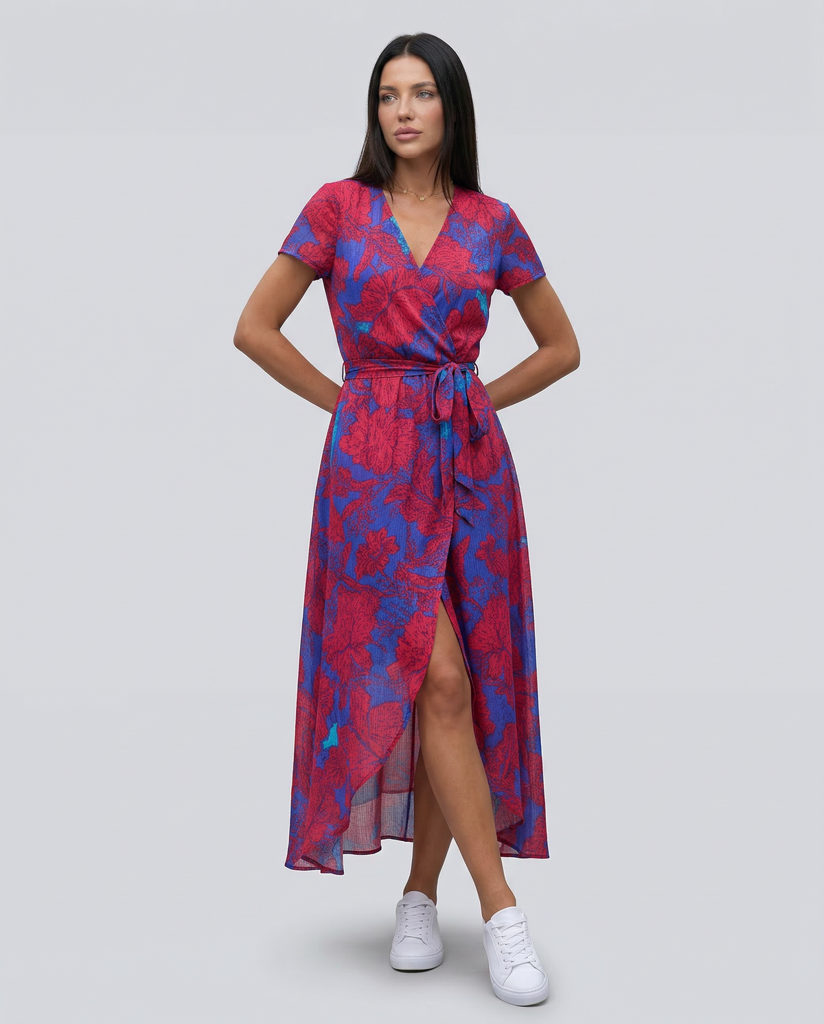 Wrap Maxi Dress with Short Sleeves