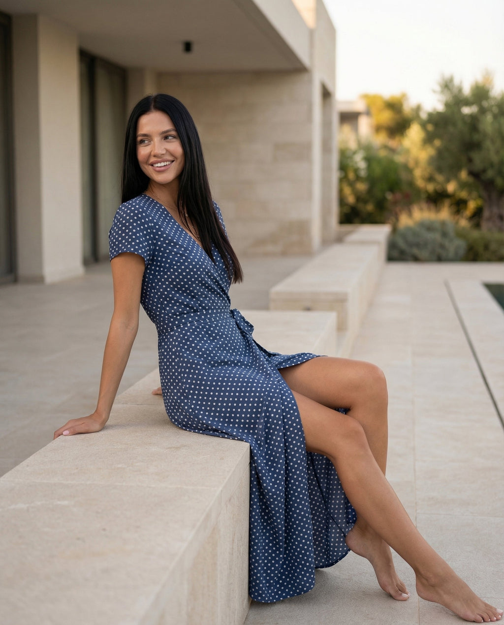 Wrap Maxi Dress with Short Sleeves