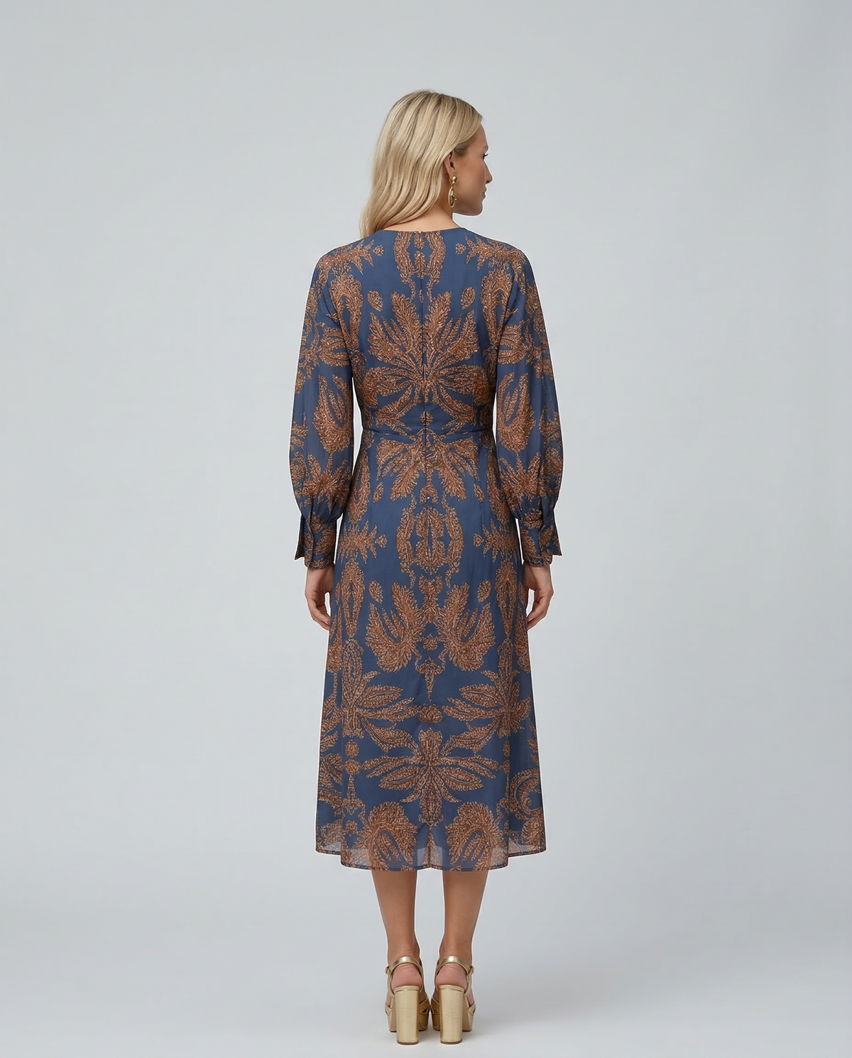 Printed Midi Dress with Tie Waist