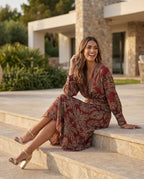 Printed Midi Dress with Tie Waist