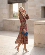 Printed Midi Dress with Tie Waist