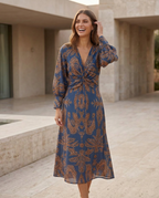Printed Midi Dress with Tie Waist
