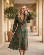 Printed Midi Dress with Tie Waist