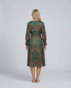 Printed Midi Dress with Tie Waist