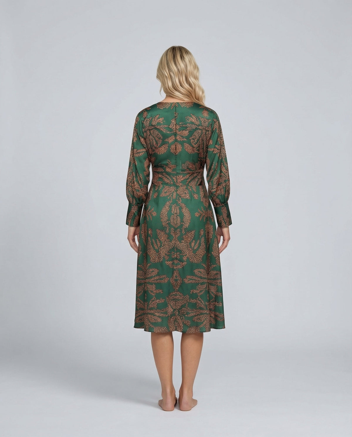 Printed Midi Dress with Tie Waist