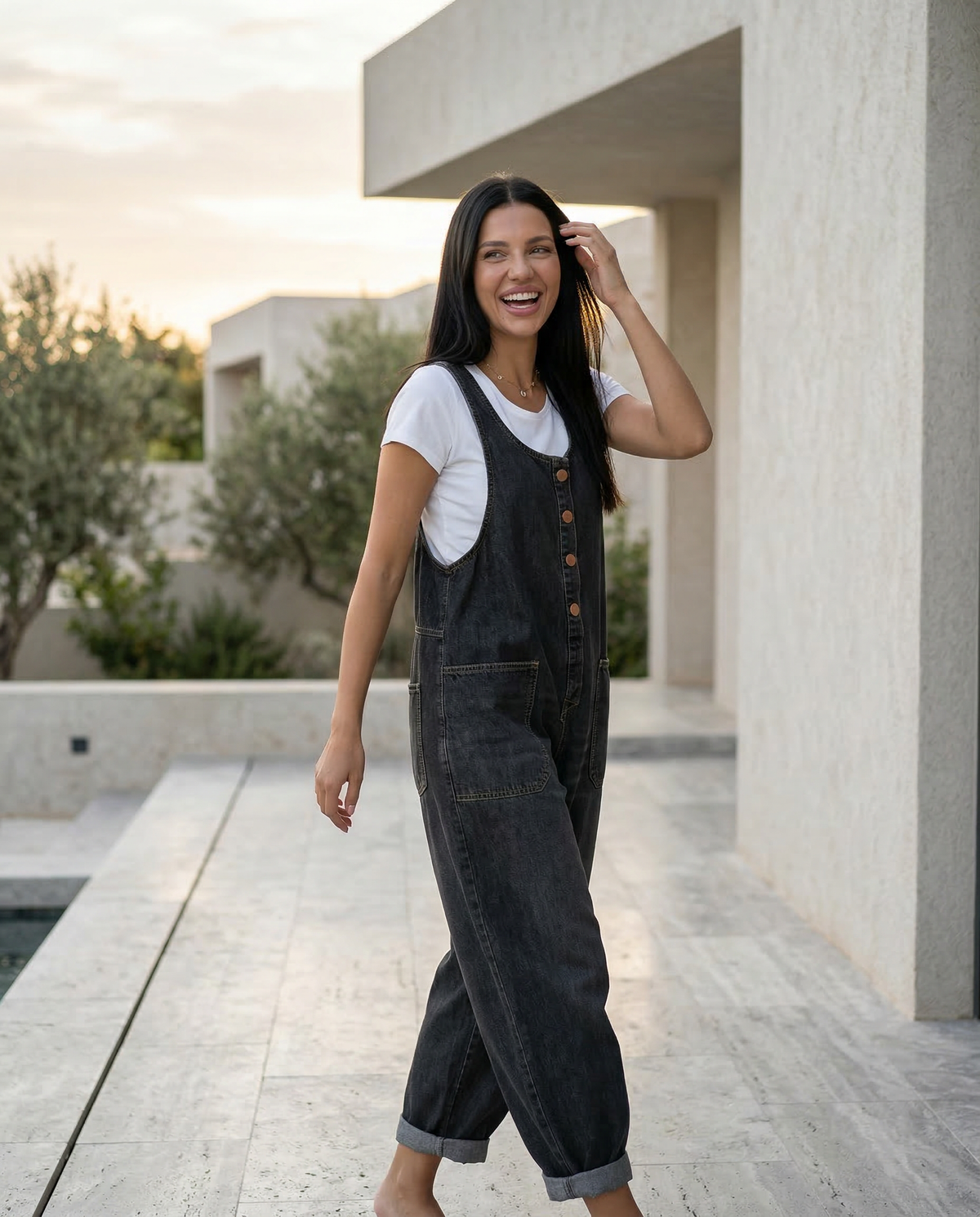 Denim Jumpsuit with Button Front