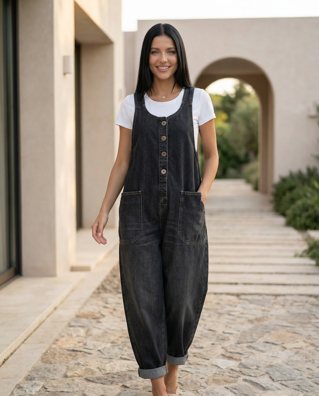 Denim Jumpsuit with Button Front