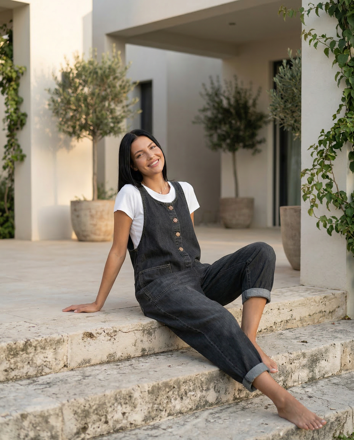 Denim Jumpsuit with Button Front