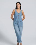 Denim Jumpsuit with Button Front