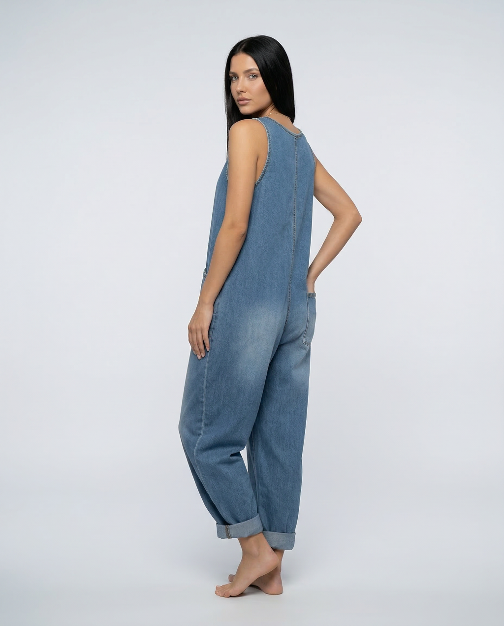 Denim Jumpsuit with Button Front