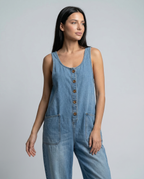Denim Jumpsuit with Button Front