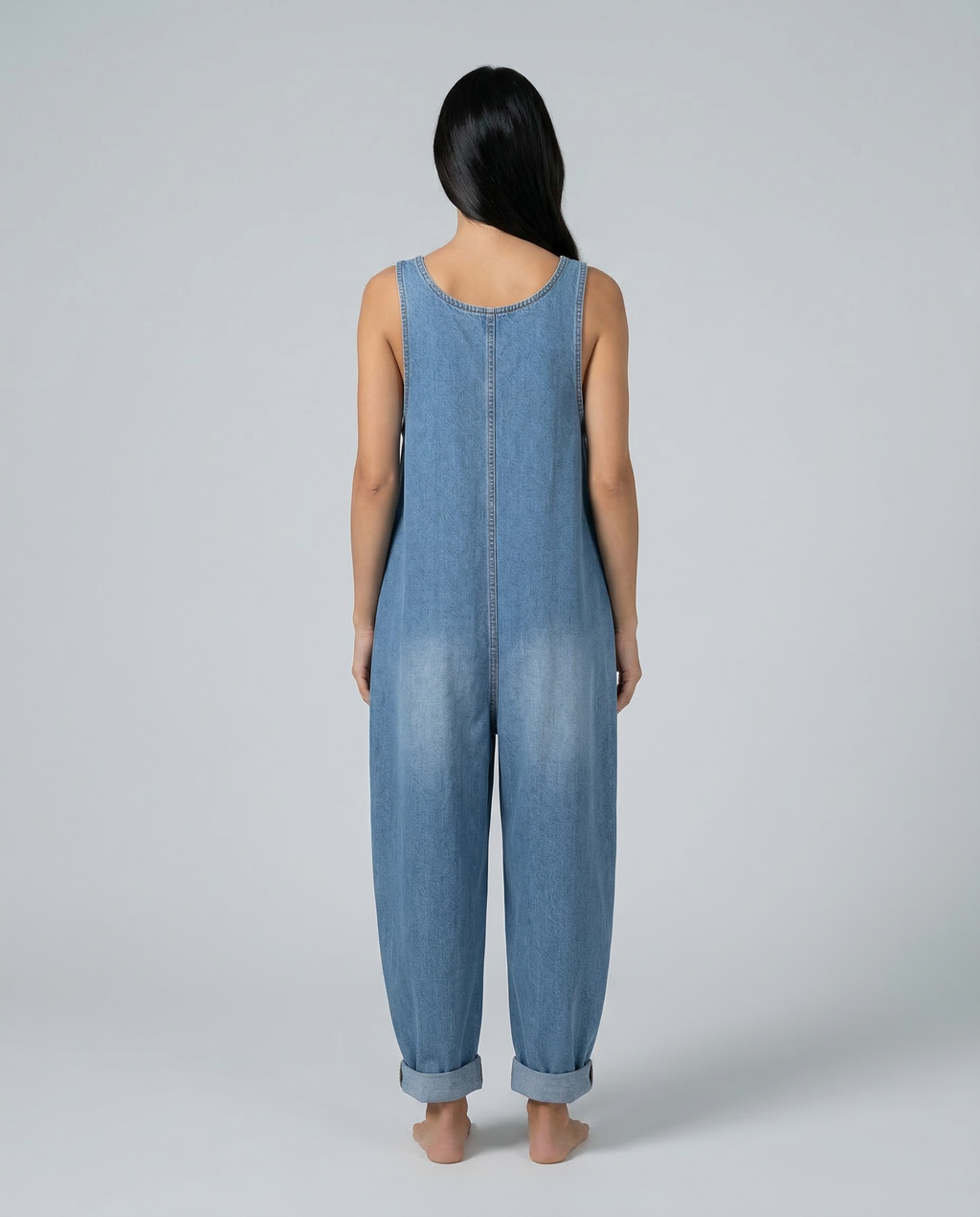 Denim Jumpsuit with Button Front