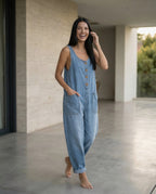 Denim Jumpsuit with Button Front