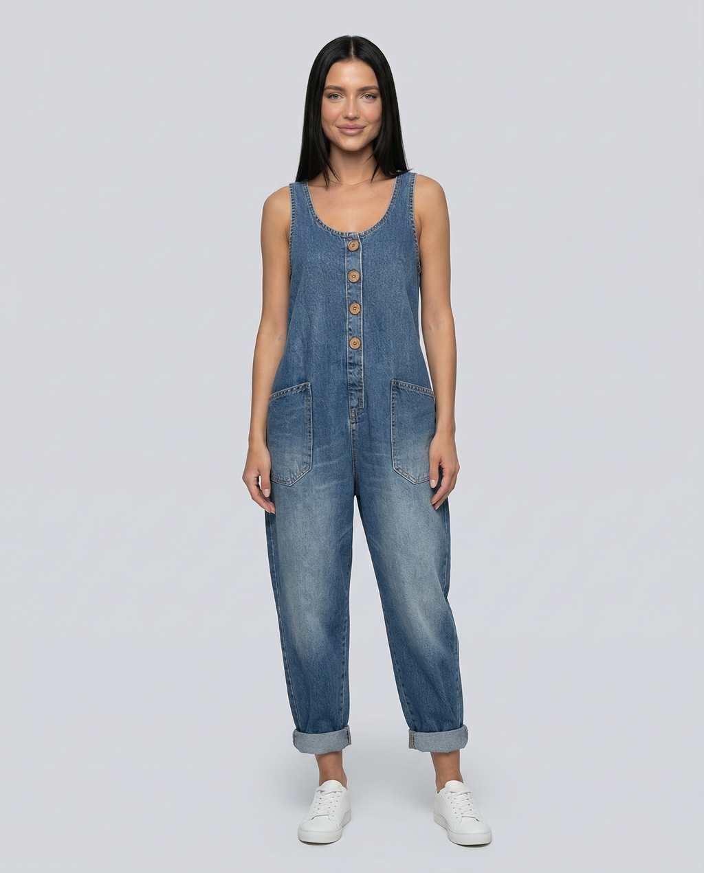 Denim Jumpsuit with Button Front