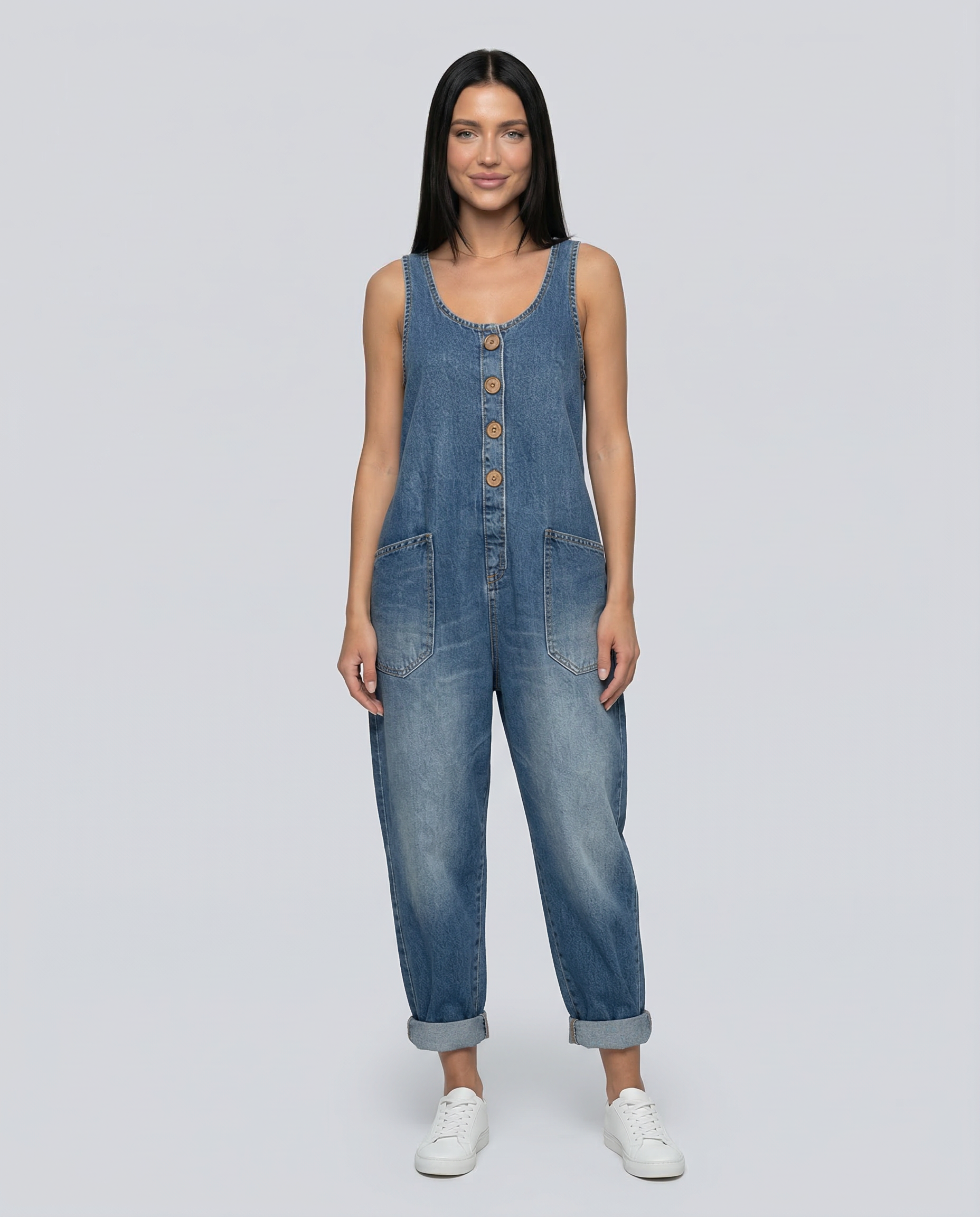 Denim Jumpsuit with Button Front