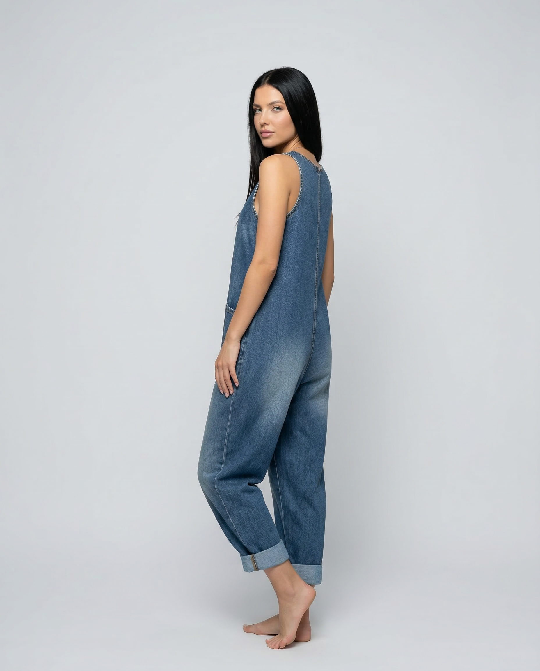 Denim Jumpsuit with Button Front