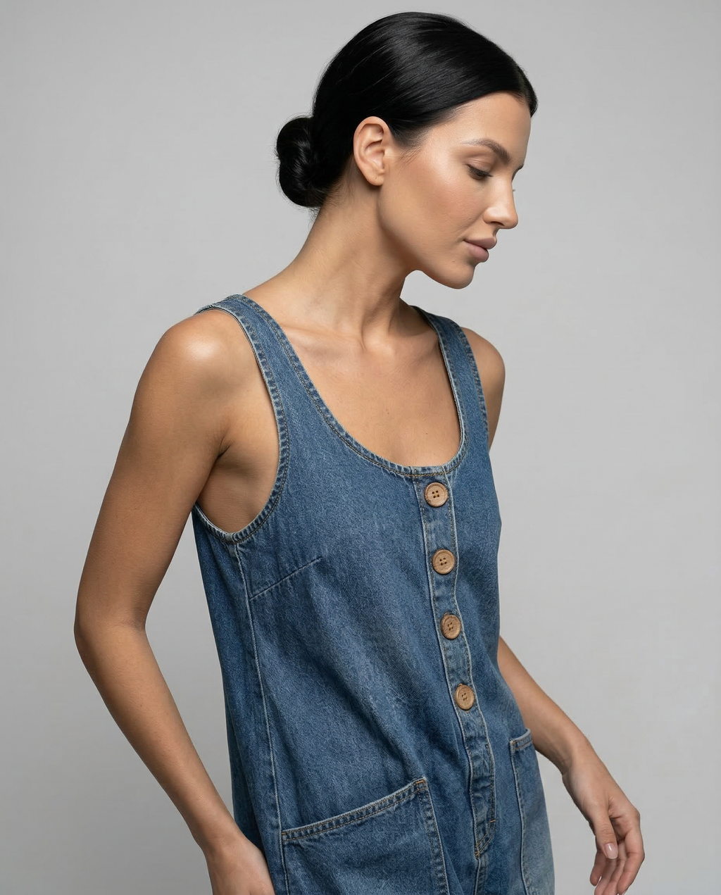Denim Jumpsuit with Button Front