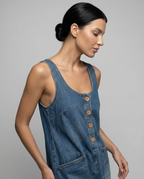 Denim Jumpsuit with Button Front
