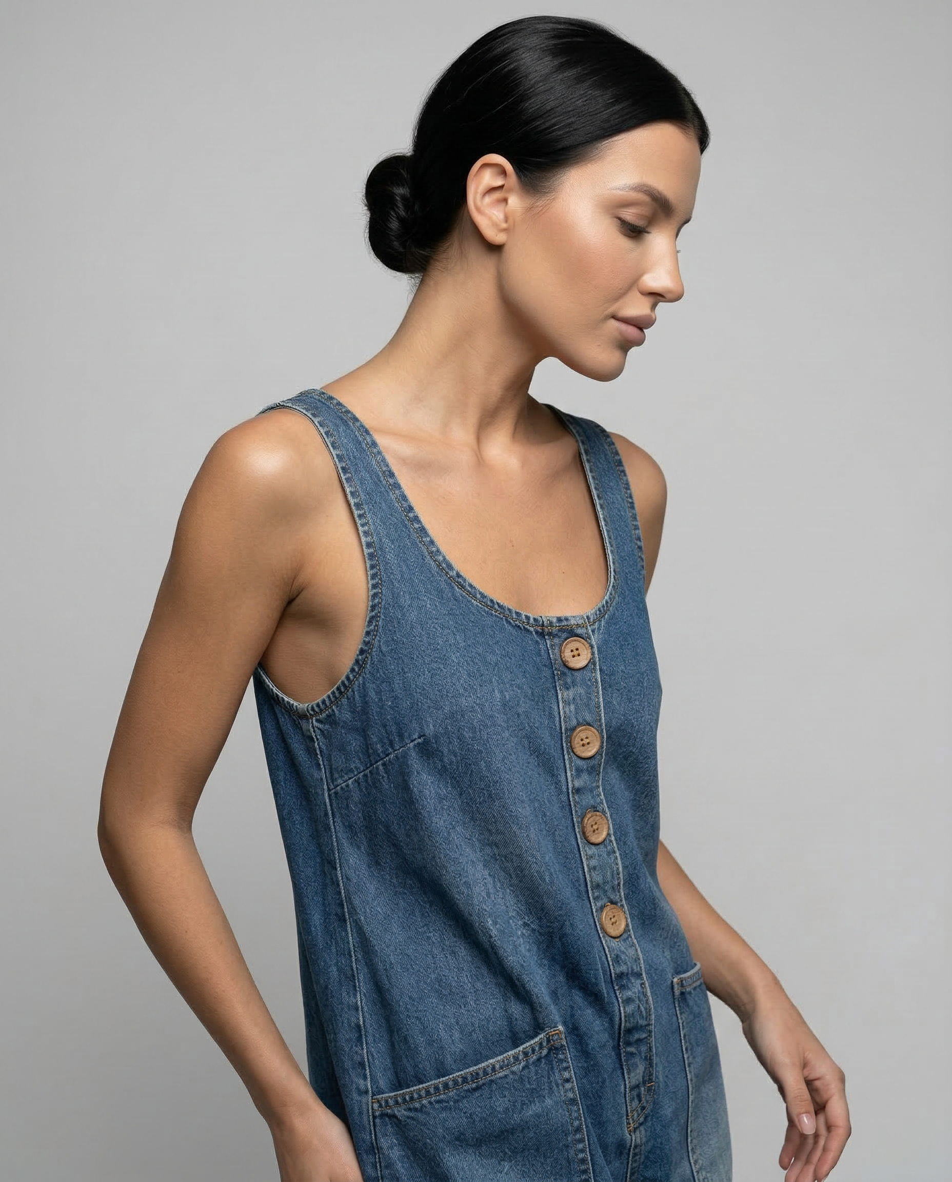 Denim Jumpsuit with Button Front