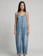Denim Jumpsuit with Button Front
