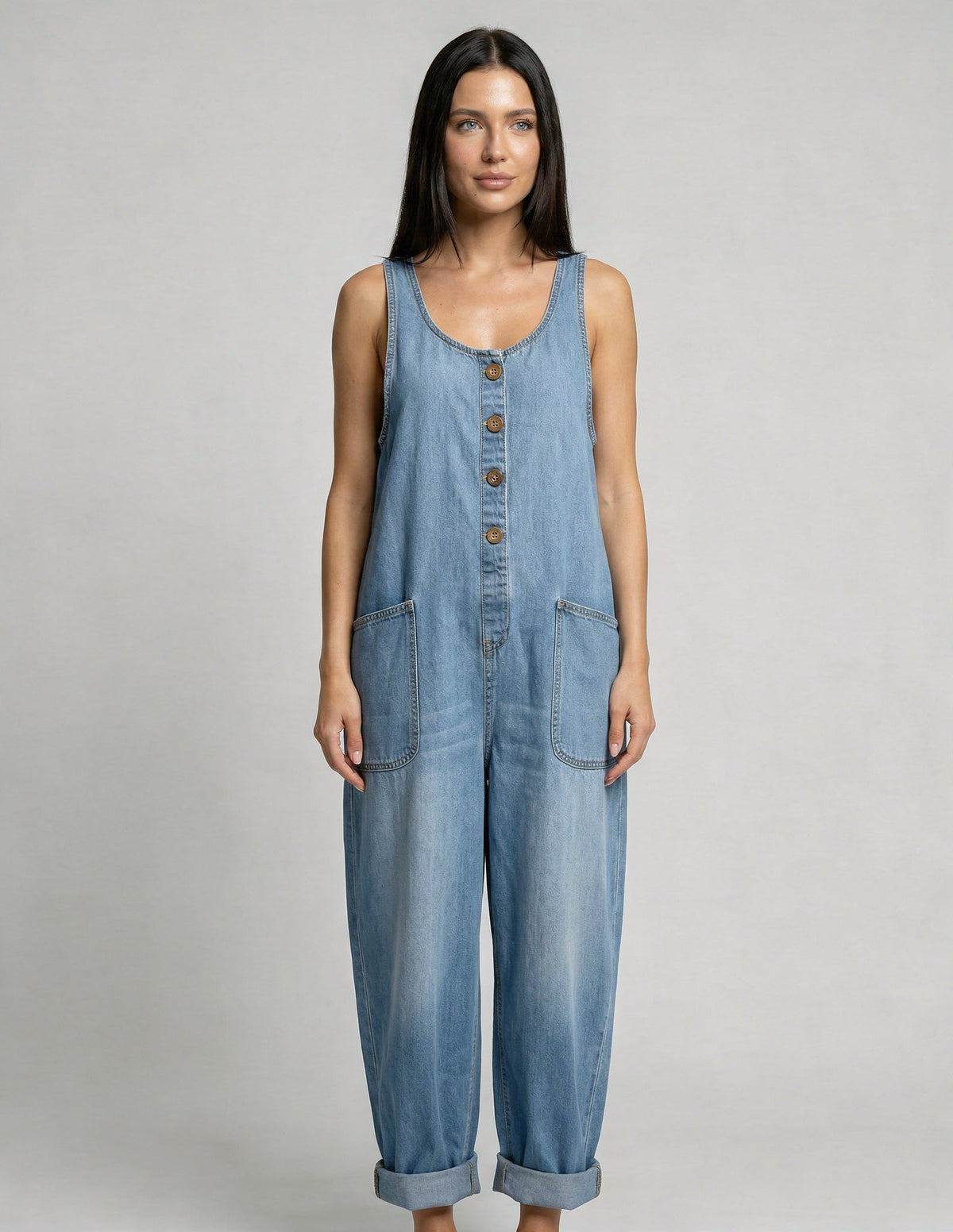 Denim Jumpsuit with Button Front