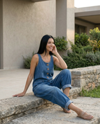 Denim Jumpsuit with Button Front