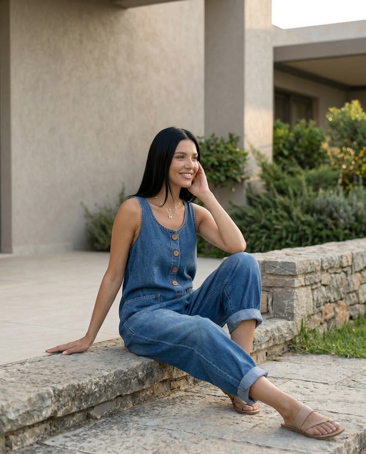 Denim Jumpsuit with Button Front