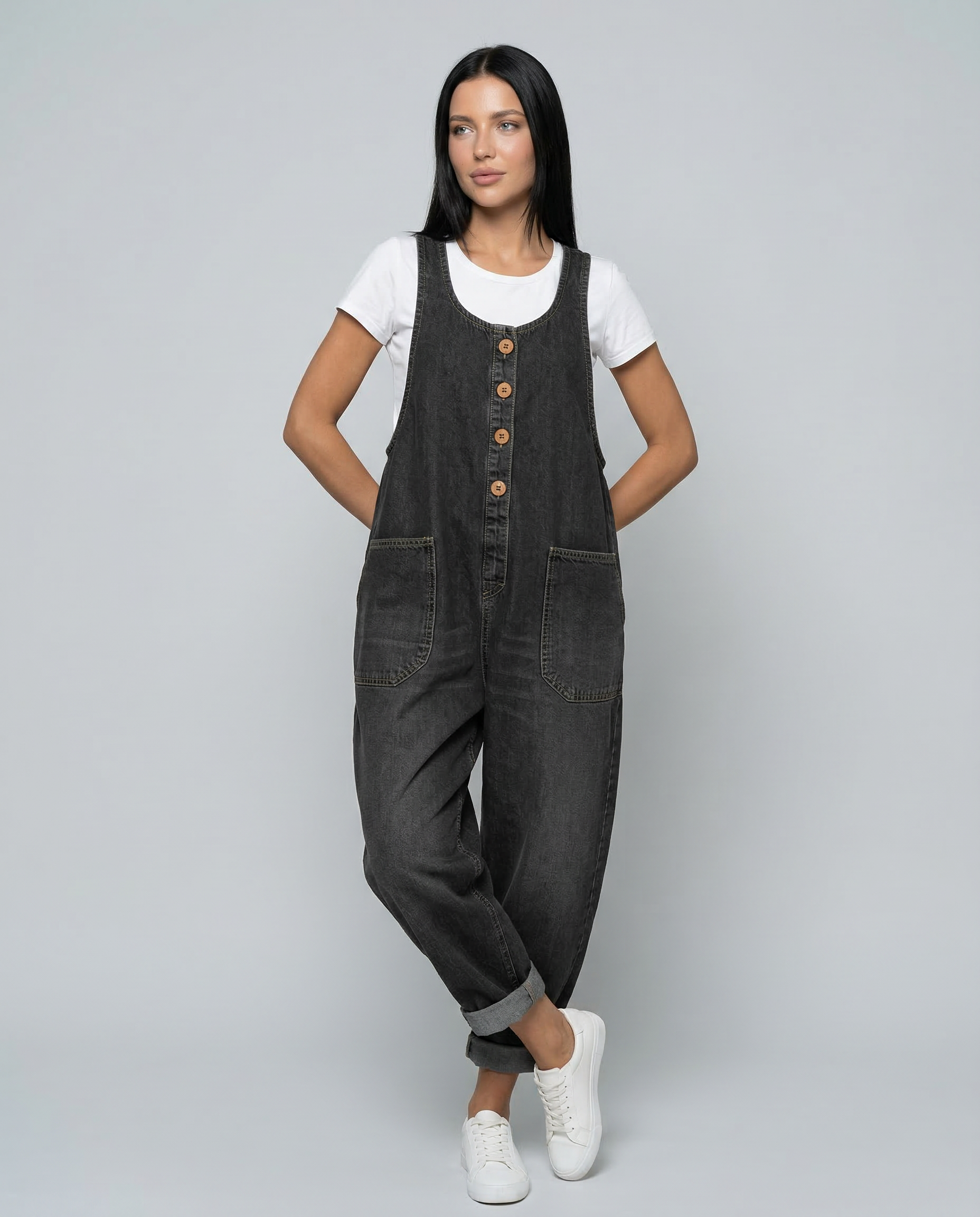 Denim Jumpsuit with Button Front