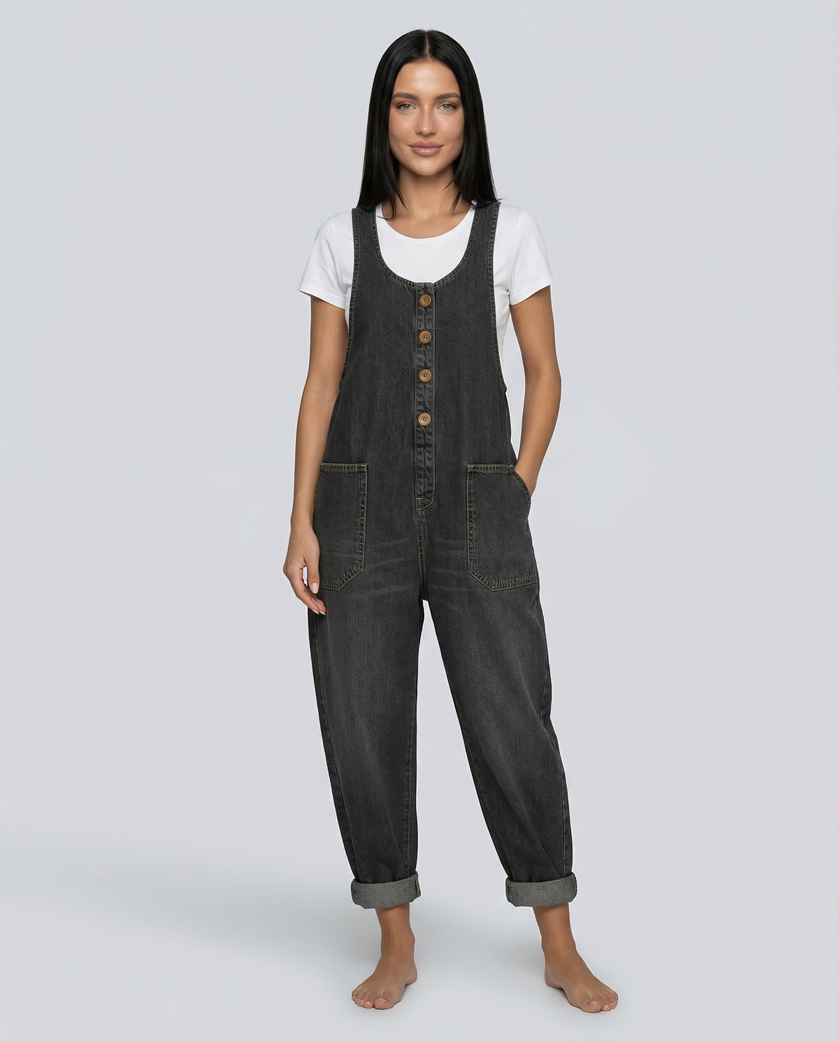 Denim Jumpsuit with Button Front