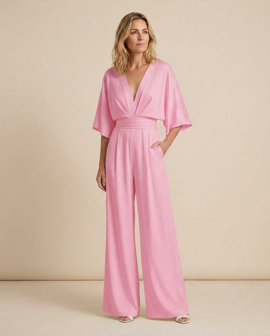 Wide-Leg Jumpsuit with V-Neckline