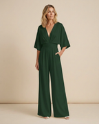Wide-Leg Jumpsuit with V-Neckline