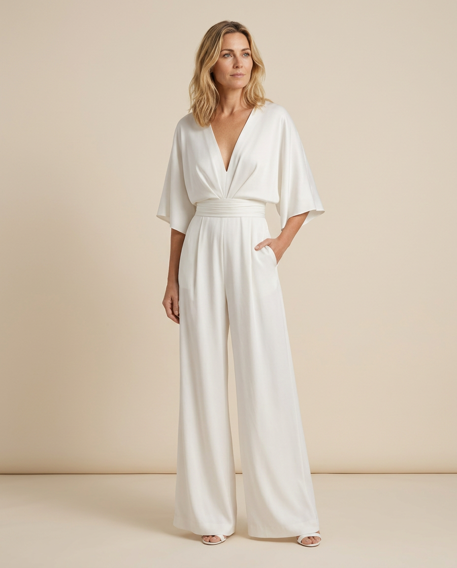 Wide-Leg Jumpsuit with V-Neckline