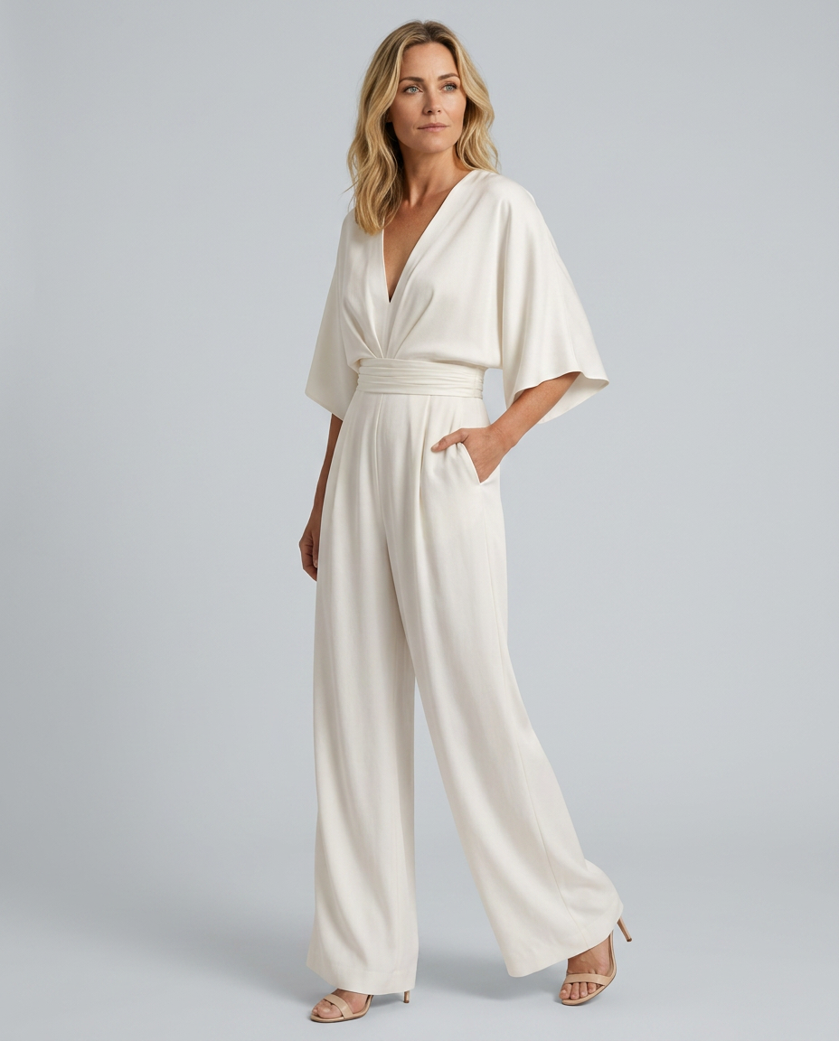 Wide-Leg Jumpsuit with V-Neckline