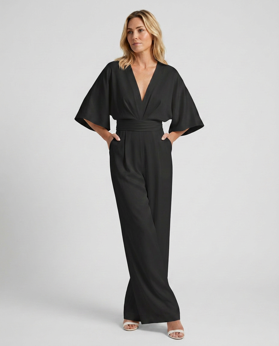 Wide-Leg Jumpsuit with V-Neckline