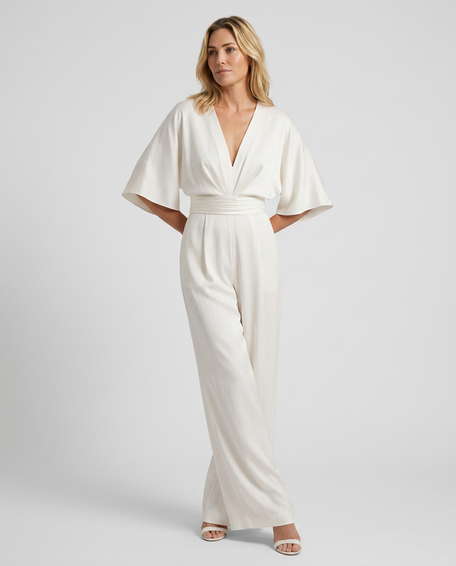 Wide-Leg Jumpsuit with V-Neckline