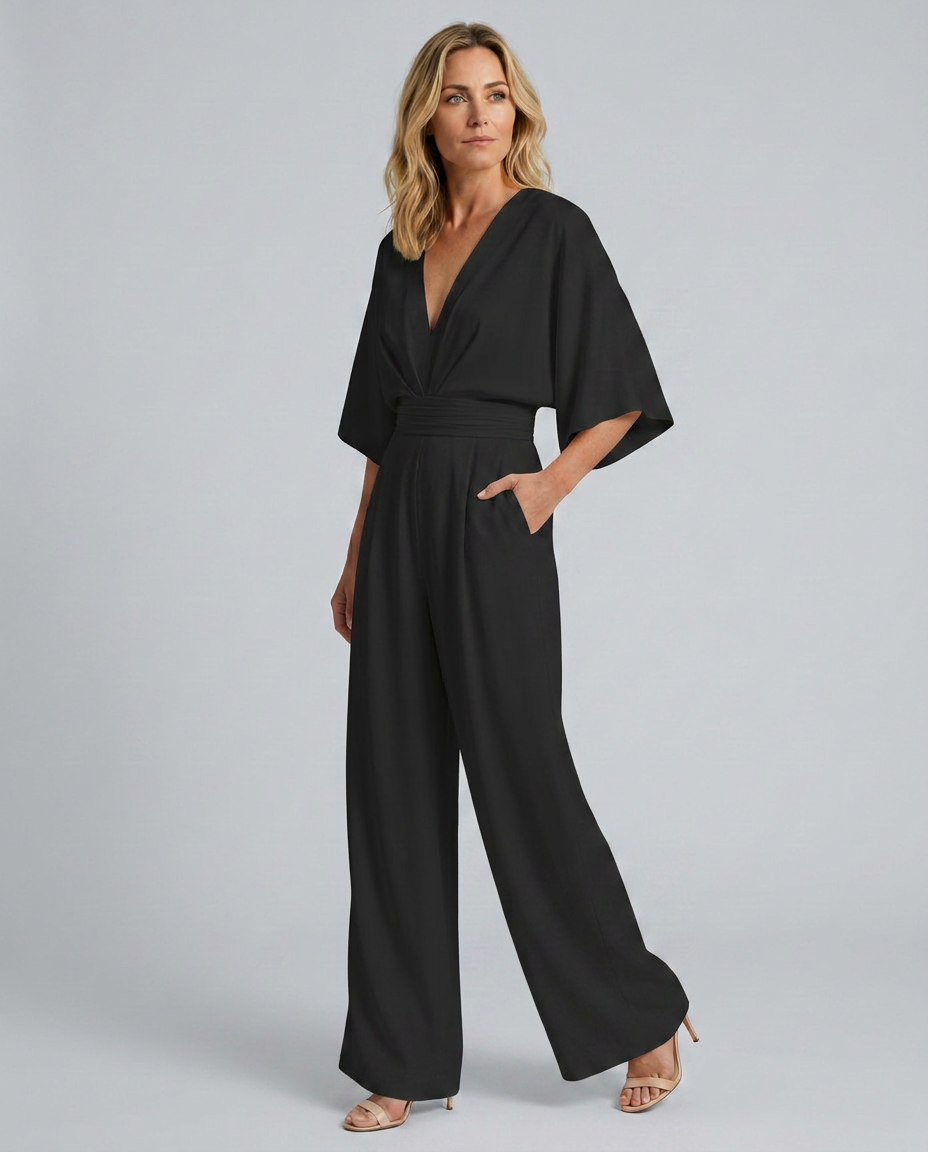 Wide-Leg Jumpsuit with V-Neckline