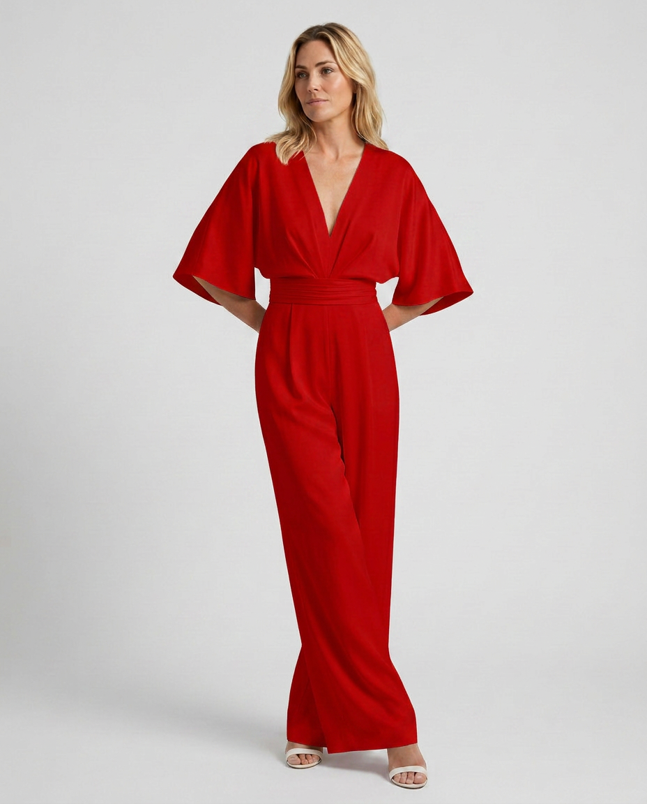 Wide-Leg Jumpsuit with V-Neckline