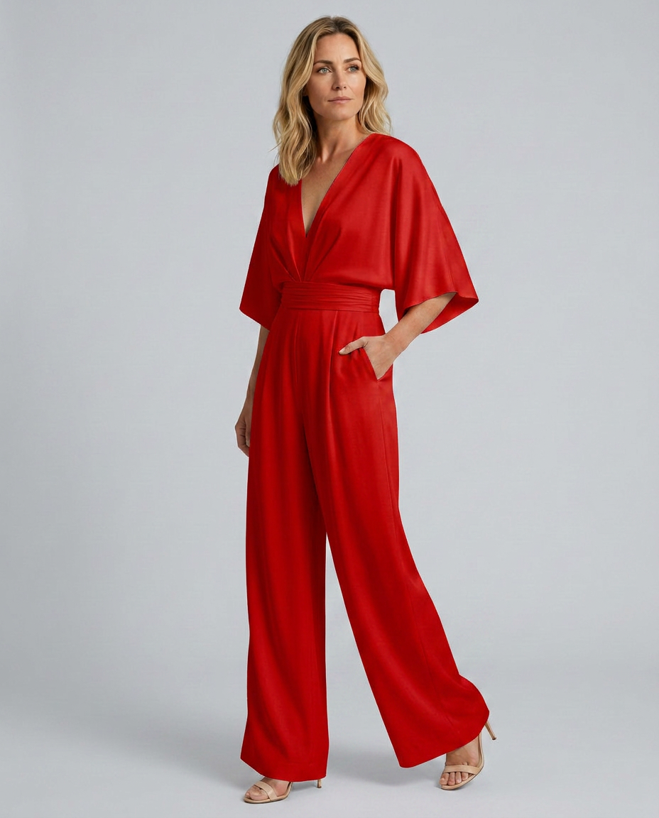 Wide-Leg Jumpsuit with V-Neckline
