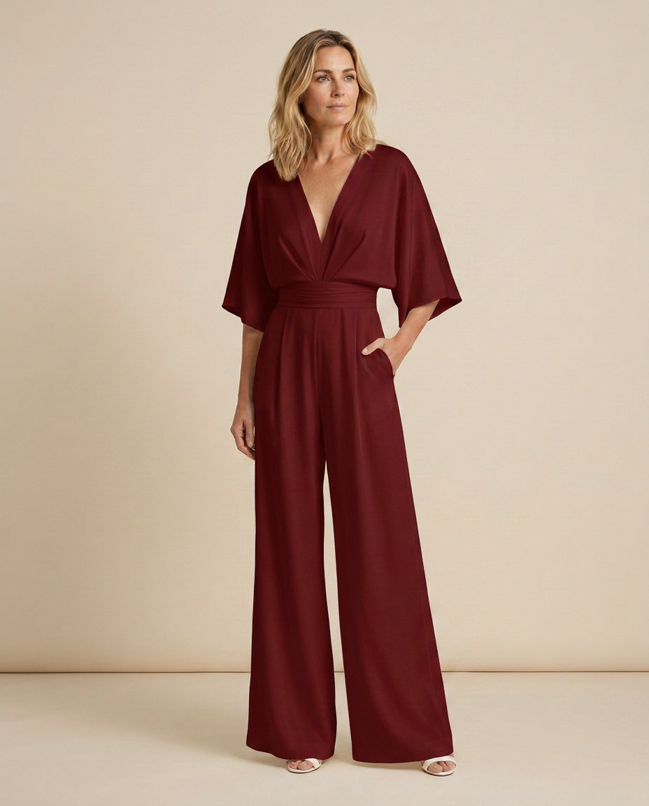 Wide-Leg Jumpsuit with V-Neckline